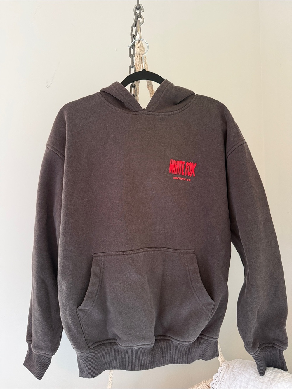 White Fox Boutique Charcoal Hoodie with Red Logo